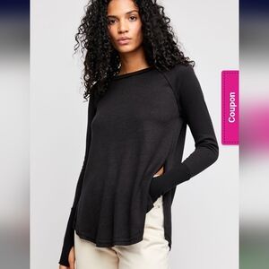 Free People We The Free Snowy Thermal Long Sleeve Top in Black Size Medium